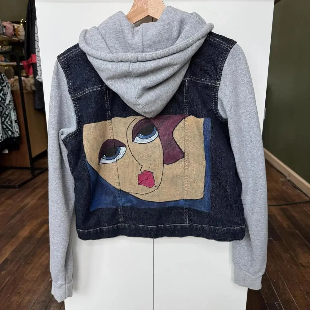 Unique Hand Painted Jean Sweater Jacket Small/Large